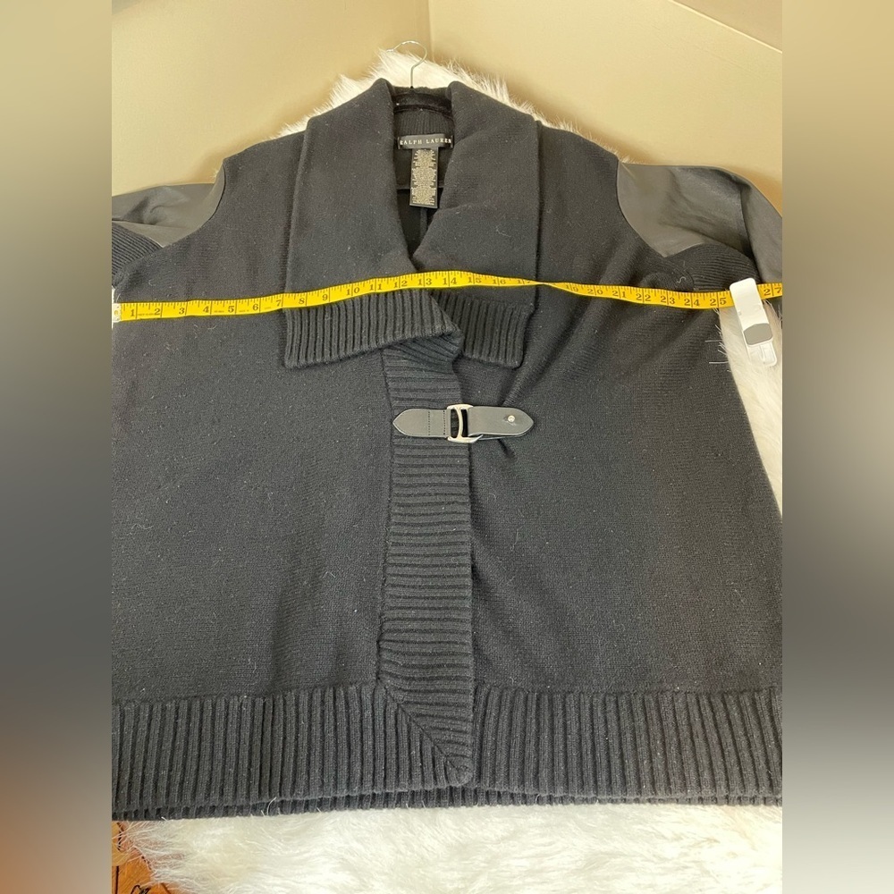 Ralph Lauren wool cashmere leather belted cardigan black large - Picture 9 of 15